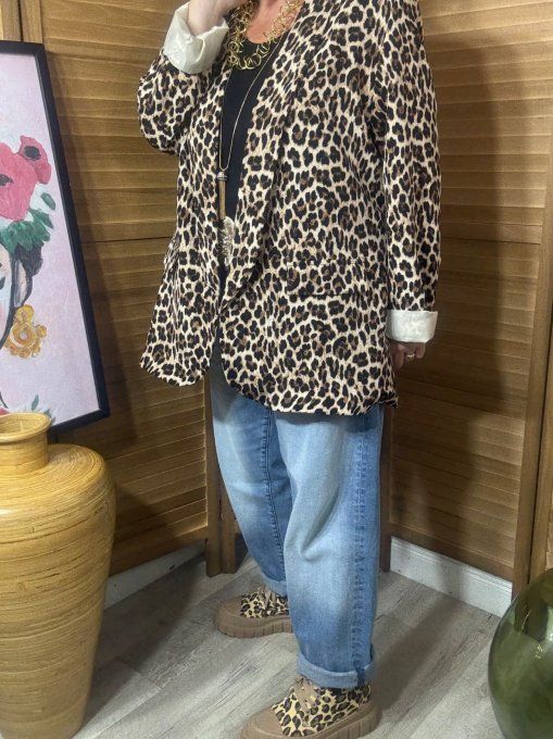 Veste blazer ample Léopard chic du 40 au 48 et même +