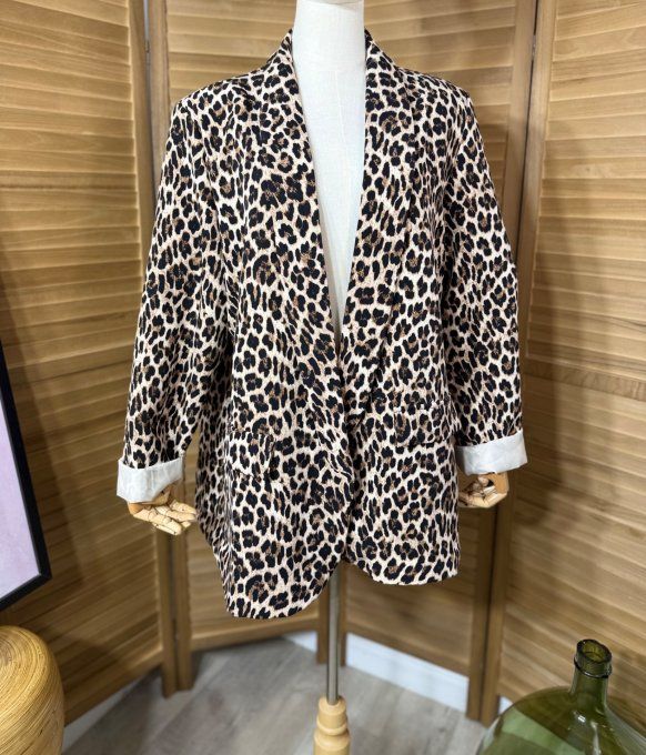 Veste blazer ample Léopard chic du 40 au 48 et même +