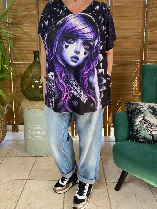 Top fin ample noir The Velvet Tattoo Gothic Girl du 40 au 52  