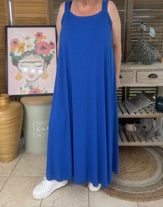 Robe trapèze longue à bretelles larges bleu royal côtelée du 40 au au 52/54 