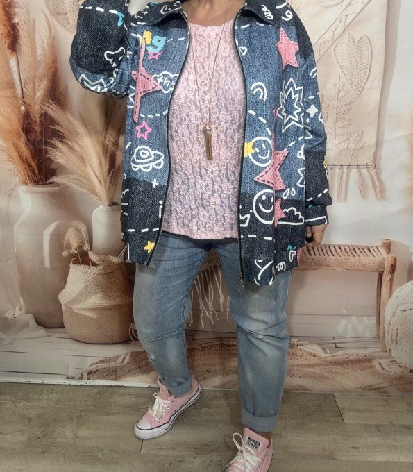 Veste de printemps ample effet jeans délavé Mes Petites Étoiles du 40 au 52/54 et même + 