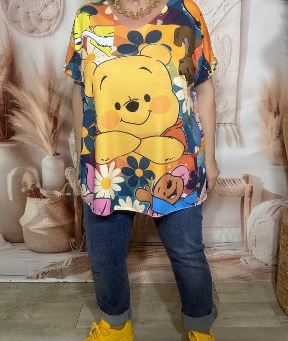 Top fin ample fleurs multicolores Winnie L'Ourson du 42 au 54/56 