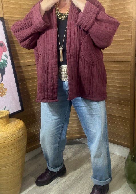 Veste matelassée coton Lie de Vin douceur +++++ du 40 au 52 et même +