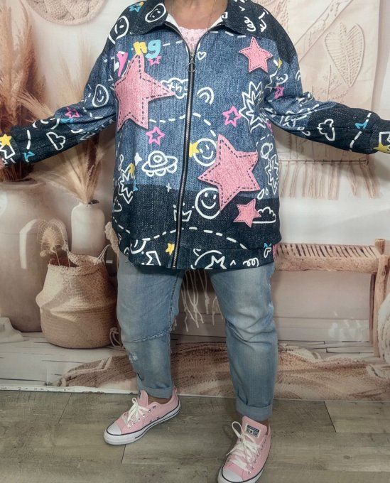 Veste de printemps ample effet jeans délavé Mes Petites Étoiles du 40 au 52/54 et même + 