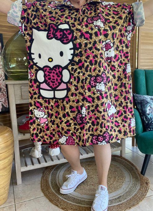 Robe chemise oversize léopard Gold et fuschia Hello Kitty du 42 au 52/54  
