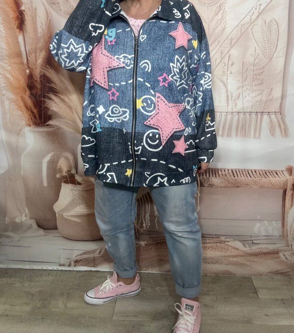 Veste de printemps ample effet jeans délavé Mes Petites Étoiles du 40 au 52/54 et même + 