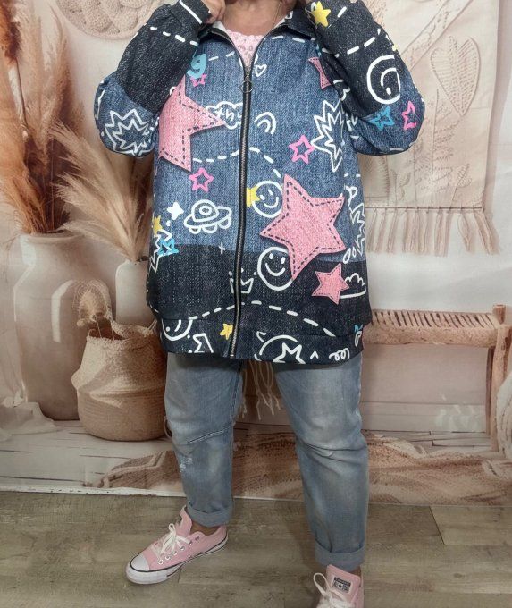 Veste de printemps ample effet jeans délavé Mes Petites Étoiles du 40 au 52/54 et même + 