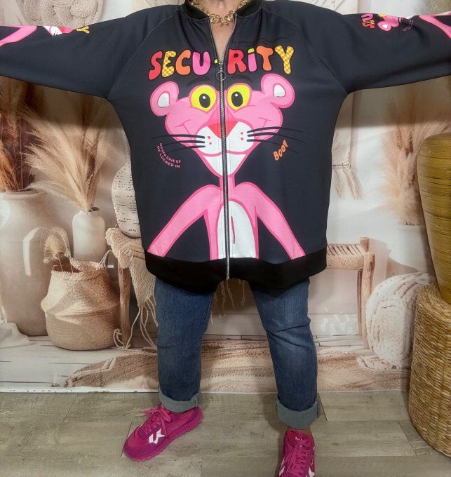 Blouson bombers ample noir La Panthère Rose Security du 40 au 52 et même +  