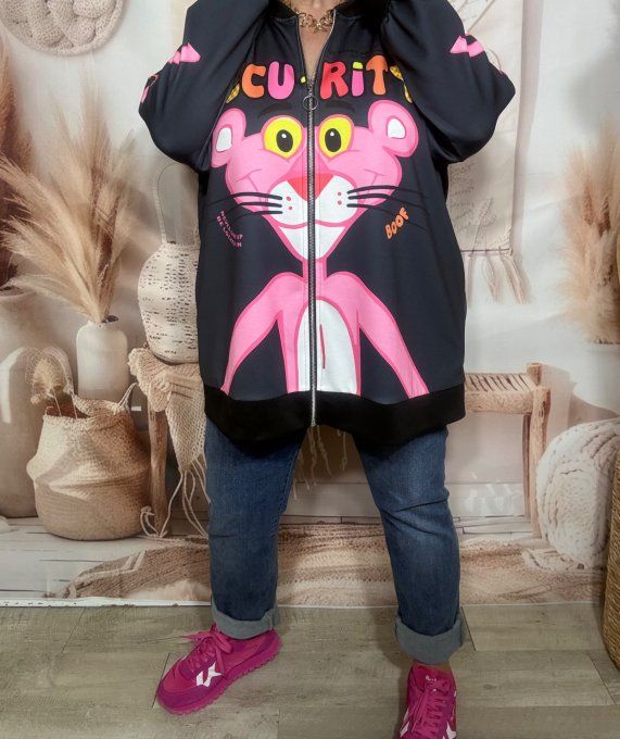 Blouson bombers ample noir La Panthère Rose Security du 40 au 52 et même +  