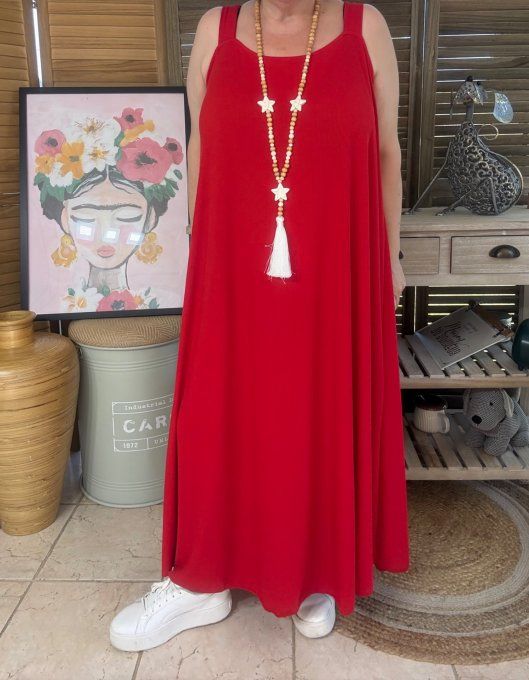 Robe trapèze longue à bretelles larges rouge côtelée du 40 au au 52/54 