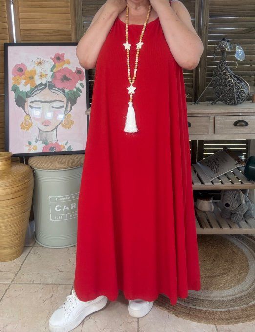 Robe trapèze longue à bretelles larges rouge côtelée du 40 au au 52/54 