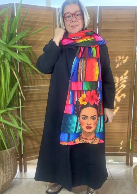 Grande écharpe sans laine double épaisseur Viva Frida Kahlo douceur ++ 