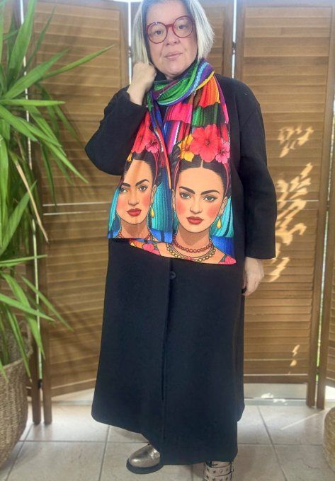 Grande écharpe sans laine double épaisseur Viva Frida Kahlo douceur ++ 