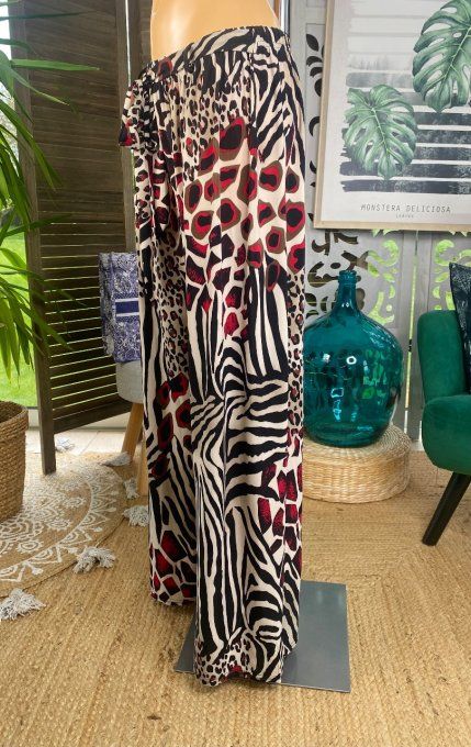 Pantalon Palazzo ample confort esprit savane girafe noir beige bordeaux du 40 au 50  