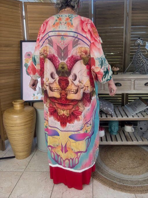 Kimono long voile multicolore Duo Skeleton in Love du 40 au 50/52 et même + 