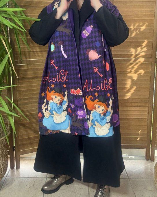 Grande écharpe sans laine double épaisseur 2 faces Alice au Pays des Merveilles douceur ++