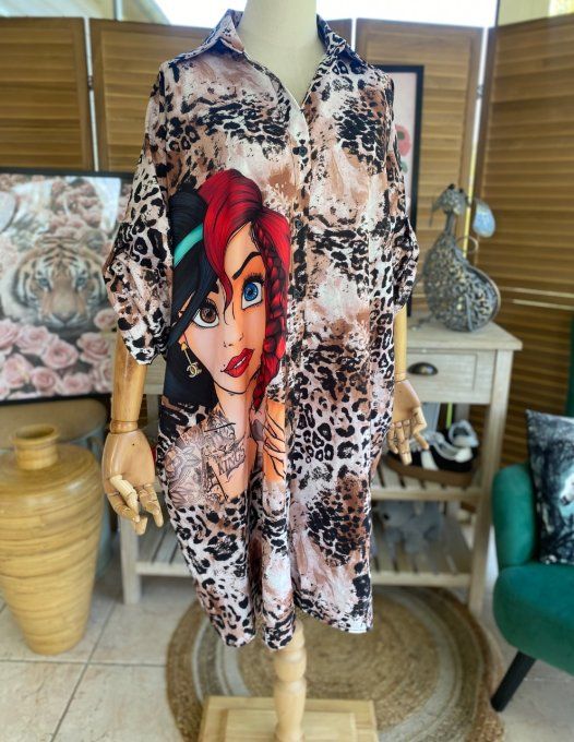 Robe chemise oversize léopard Pretty Tattoo Girl du 42 au 52/54 