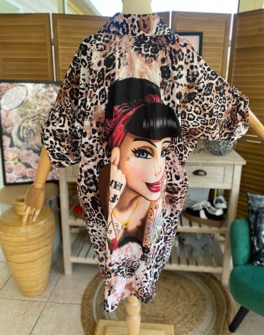 Robe chemise oversize léopard Pretty Tattoo Girl du 42 au 52/54 