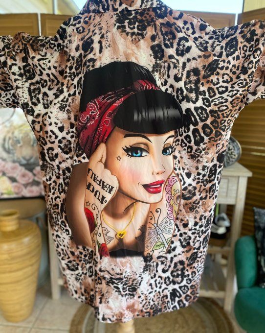 Robe chemise oversize léopard Pretty Tattoo Girl du 42 au 52/54 