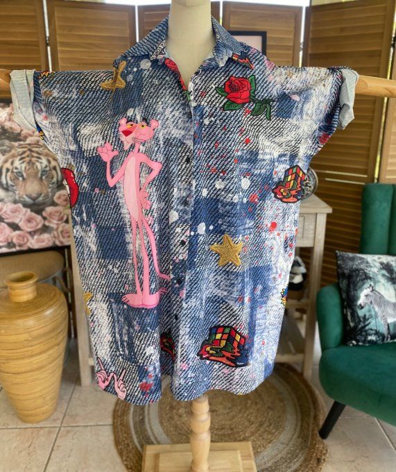 Robe chemise oversize effet jeans délavé La Panthère Rose du 42 au 52/54  
