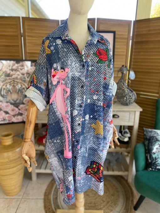 Robe chemise oversize effet jeans délavé La Panthère Rose du 42 au 52/54  
