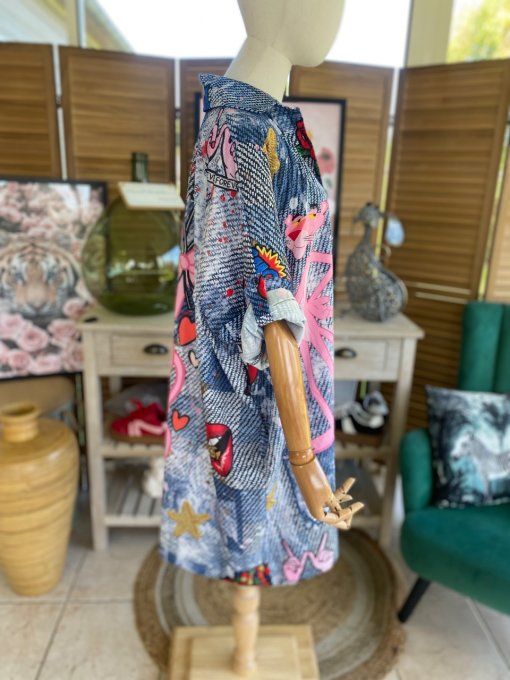 Robe chemise oversize effet jeans délavé La Panthère Rose du 42 au 52/54  