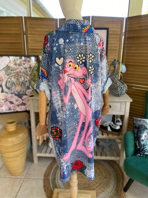 Robe chemise oversize effet jeans délavé La Panthère Rose du 42 au 52/54  