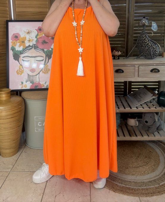 Robe trapèze longue à bretelles larges orange côtelée du 40 au au 52/54  