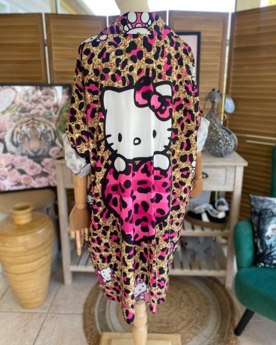 Robe chemise oversize léopard Gold et fuschia Hello Kitty du 42 au 52/54  