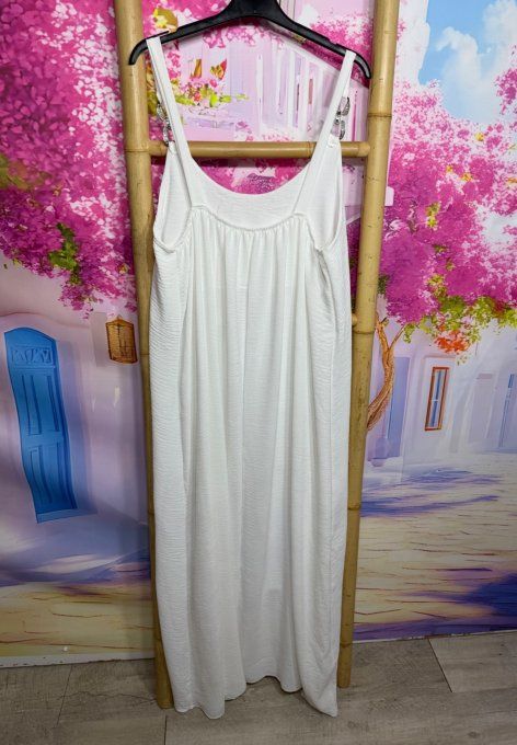 Robe à bretelles blanche trapèze longue boucles dorées  douceur +++ du 40 au 50  