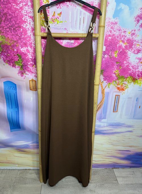 Robe à bretelles Chocolat trapèze longue boucles dorées  douceur +++ du 40 au 50 
