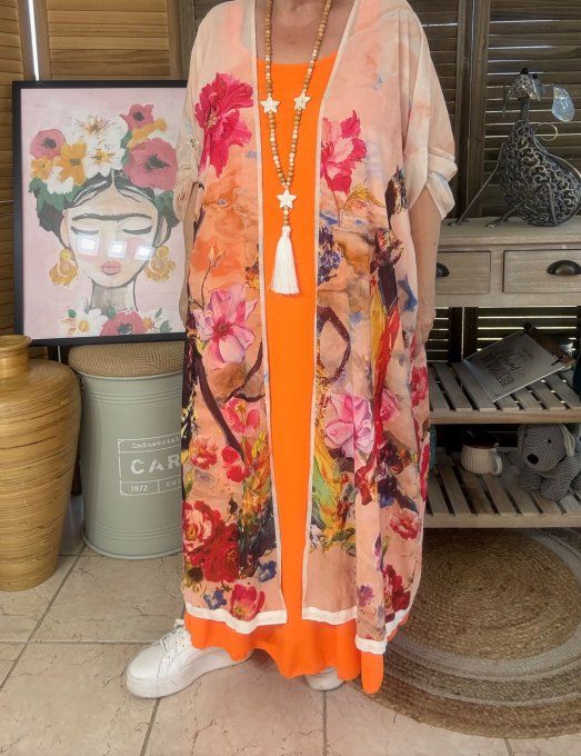 Kimono long voile multicolore African Women Village du 40 au 50/52 et même +   
