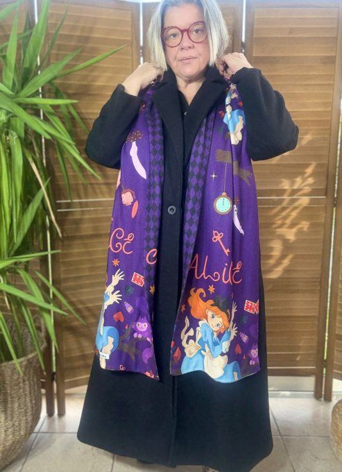 Grande écharpe sans laine double épaisseur 2 faces Alice au Pays des Merveilles douceur ++