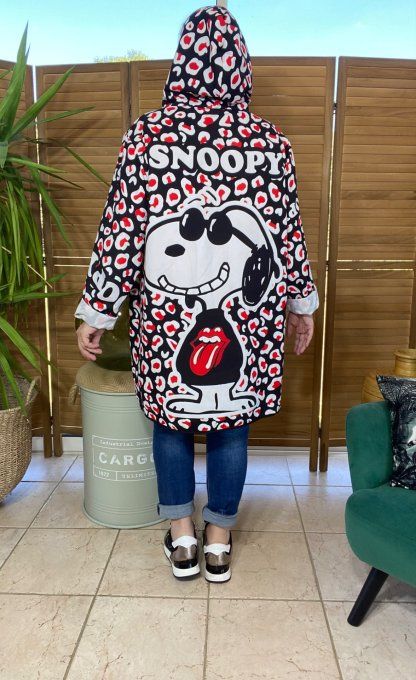Coupe-vent à capuche déperlant Léopard Love Snoopy du 38 au 50/52 et même + si porté ouvert