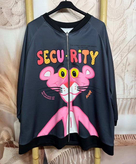 Blouson bombers ample noir La Panthère Rose Security du 40 au 52 et même +  