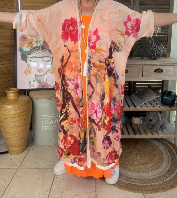 Kimono long voile multicolore African Women Village du 40 au 50/52 et même +   