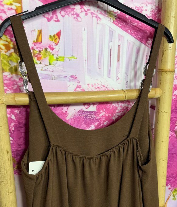 Robe à bretelles Chocolat trapèze longue boucles dorées  douceur +++ du 40 au 50 