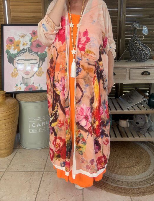 Kimono long voile multicolore African Women Village du 40 au 50/52 et même +   