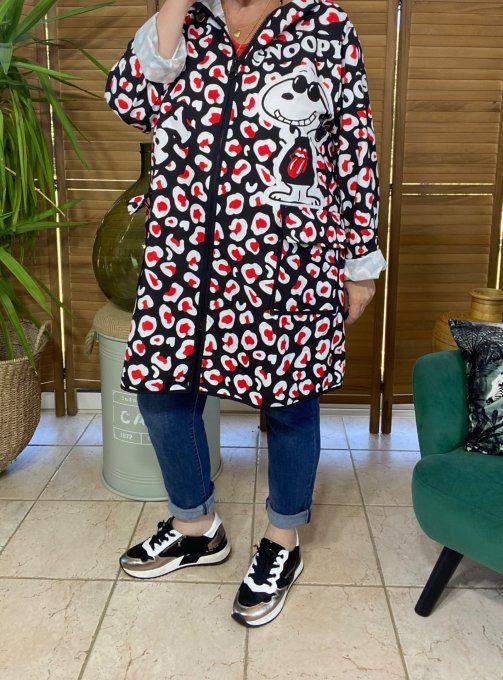 Coupe-vent à capuche déperlant Léopard Love Snoopy du 38 au 50/52 et même + si porté ouvert