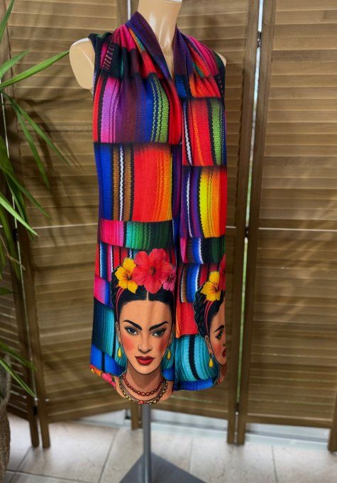 Grande écharpe sans laine double épaisseur Viva Frida Kahlo douceur ++ 