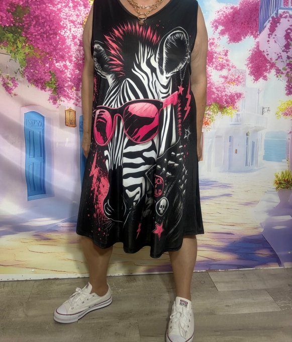 Robe trapèze débardeur lycra noir Le zèbre Rock & Roll Pop du 38 au 48/50