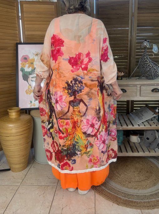 Kimono long voile multicolore African Women Village du 40 au 50/52 et même +   