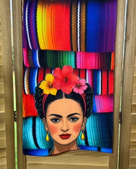 Grande écharpe sans laine double épaisseur Viva Frida Kahlo douceur ++ 