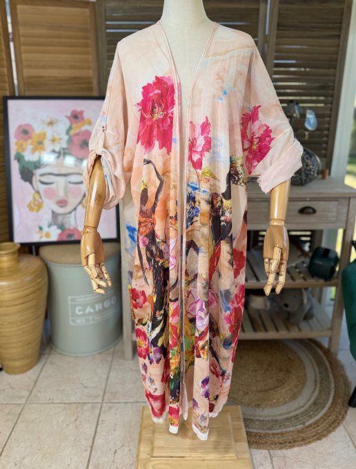 Kimono long voile multicolore African Women Village du 40 au 50/52 et même +   