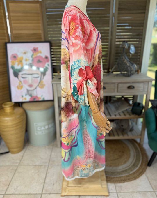 Kimono long voile multicolore Duo Skeleton in Love du 40 au 50/52 et même + 