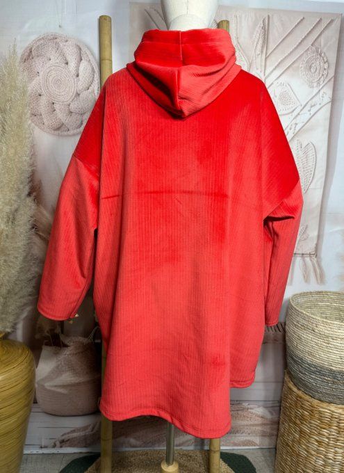 Gilet à capuche velours rayé rouge doublé confort ++++ du 40 au 52