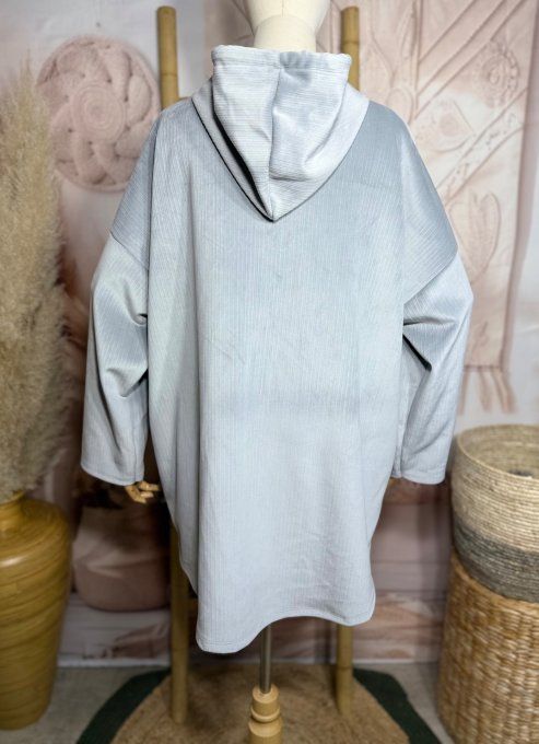 Gilet à capuche velours rayé gris perle doublé confort ++++ du 40 au 52  
