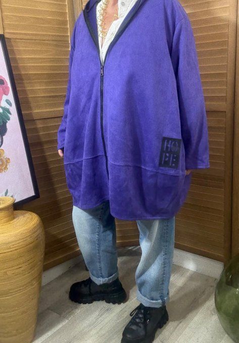 Manteau à capuche suédine violet douceur +++ du 42 au 52 et même + 