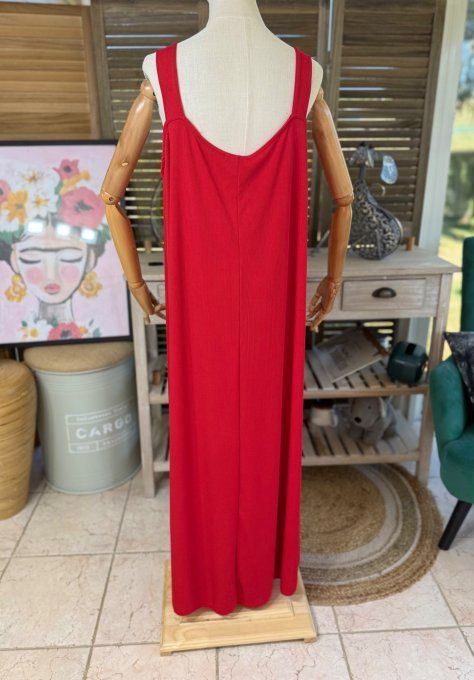 Robe trapèze longue à bretelles larges rouge côtelée du 40 au au 52/54 