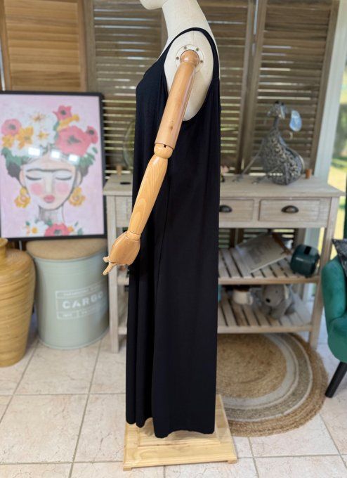 Robe trapèze longue à bretelles larges noire côtelée du 40 au au 52/54 